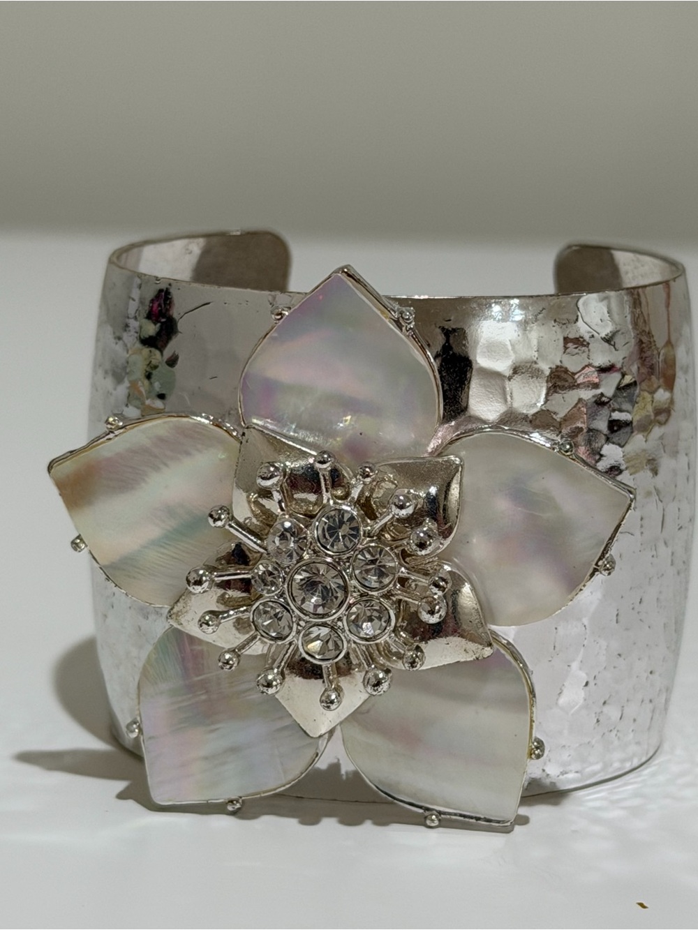 Nordstrom Silver Cuff Bracelet with Mother-of-Pearl Floral Accent